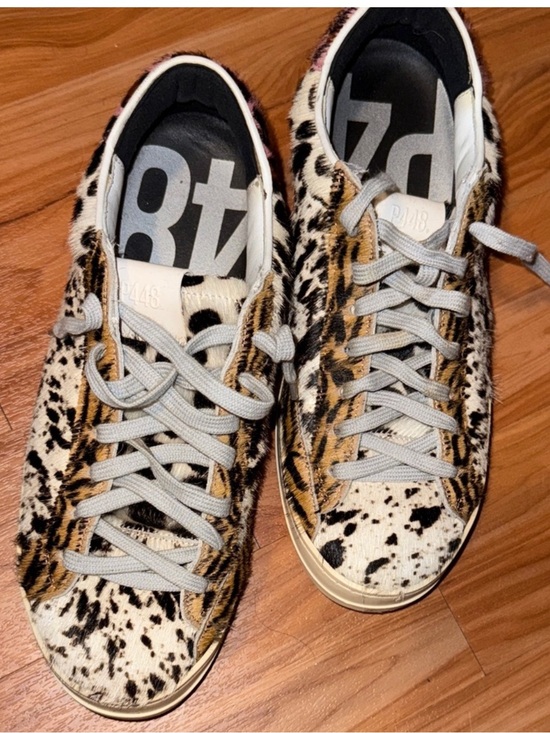 P448 Shoes - P448 Leopard-Print Low-Top Sneakers in Black, White & Tan